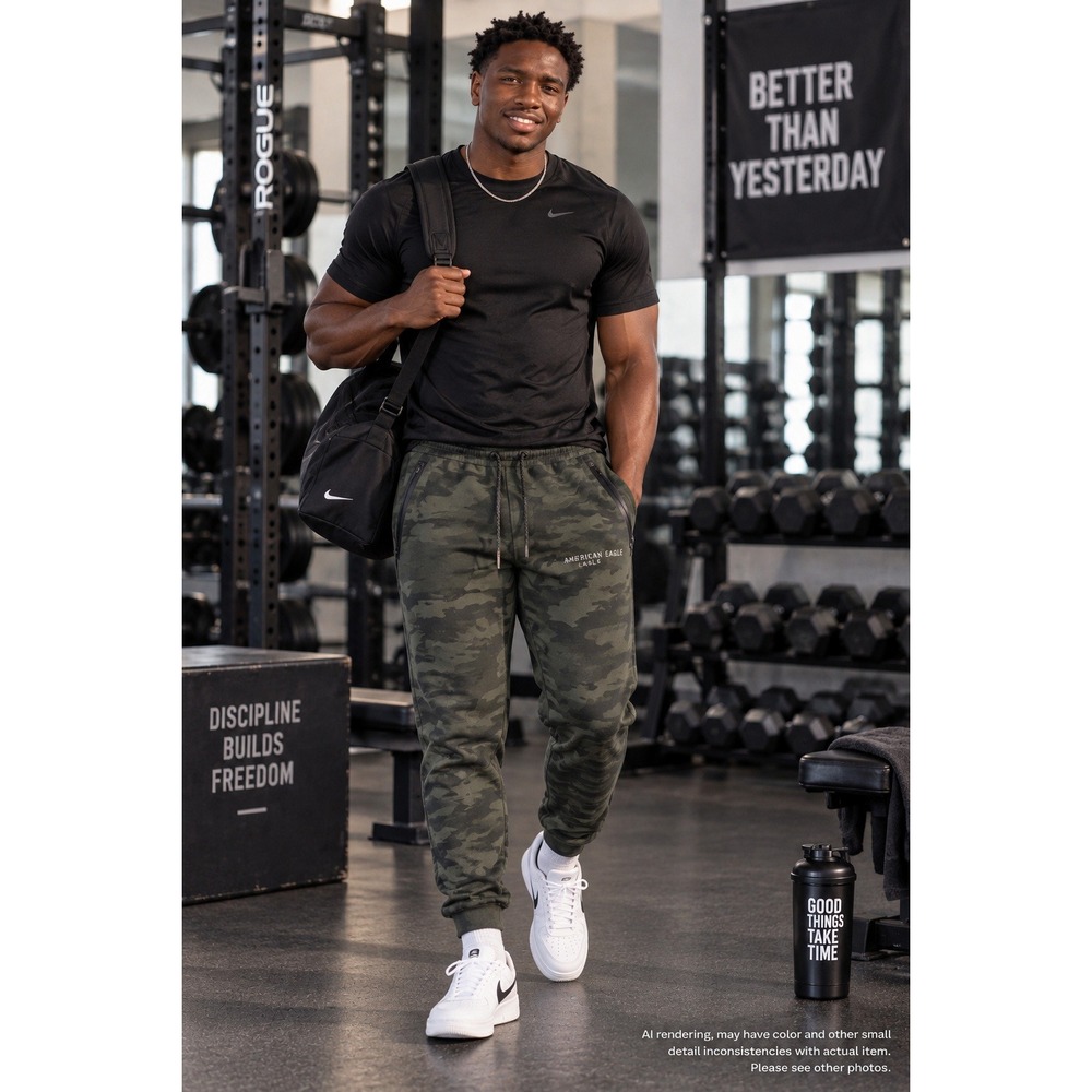 American Eagle Small Camo Joggers Green Tapered Leg Activewear Streetwear